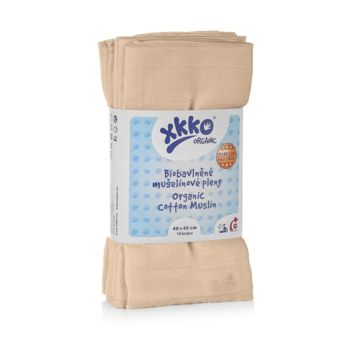 XKKO BIO-Baumwoll Windeln für Neugeborene Organic 40x40 Old Times - Natural 10er Pack