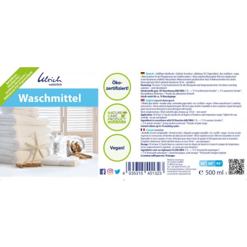 Ulrich Natürlich Waschmittel 500ml Glasflasche