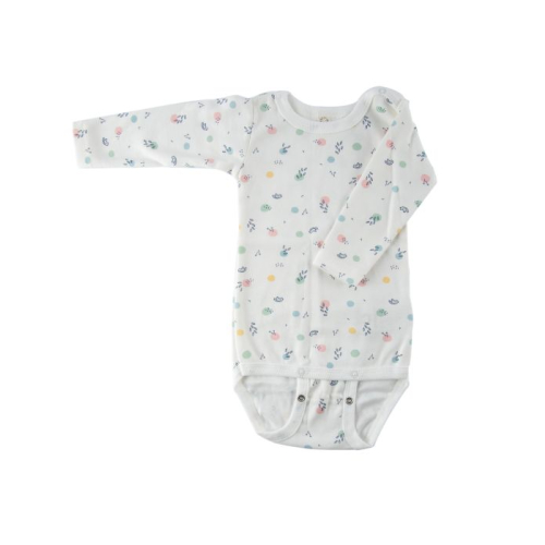 Popolini langarm Body für Stoffwindeln -  Feinripp GOTS 86/92 Birdy Dots